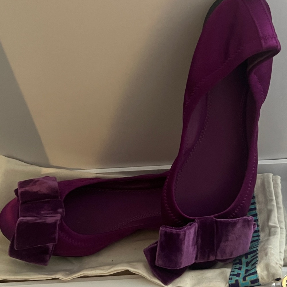 Tory Burch Plum Velvet Bow Ballet Flats